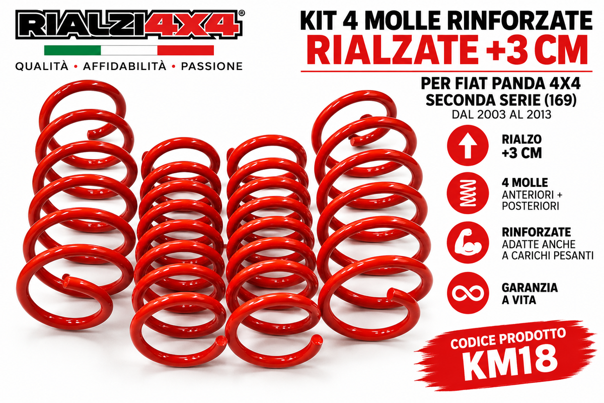 Kit de 4 ressorts Panda 4x4 / Cross deuxième série de 2003 à 2013, rehaussés de 3 cm