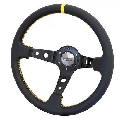 Volante universale in Eco-pelle nera e razze in alluminio satinato – Rialzi 4x4 Volante universale in Eco-pelle nera e razze in alluminio satinato – Rialzi 4x4