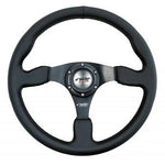 Volante universale in Eco-pelle nera e razze in alluminio satinato